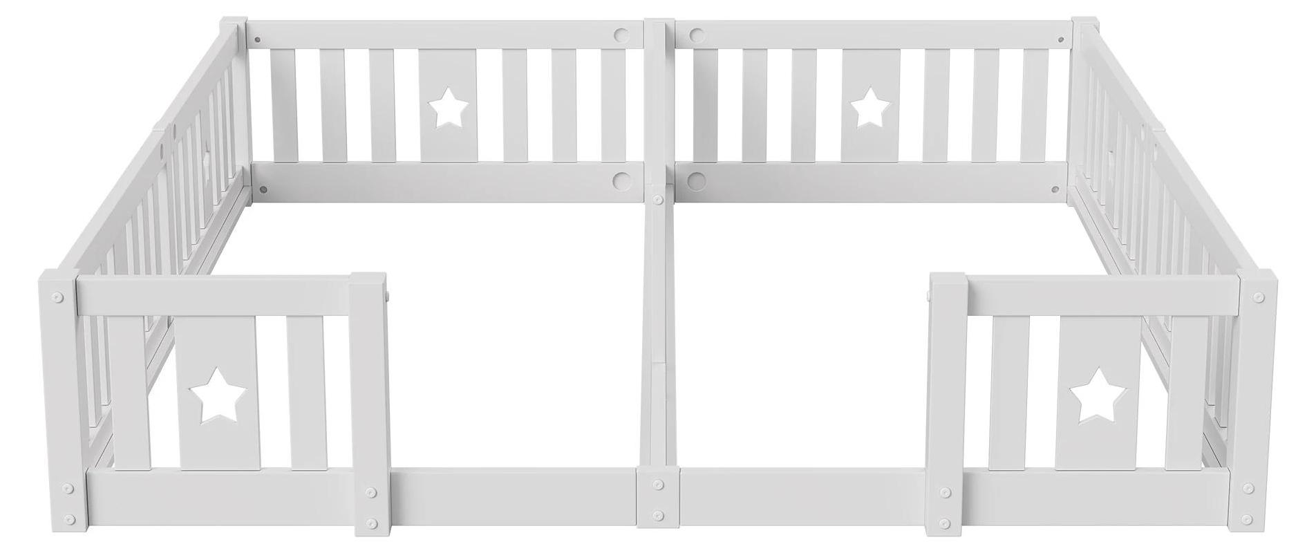 Kinderbett - Bodenbett - 90 x 200 cm - Mit Lattenrost - Mit Rausfallschutz - Holzrahmen - Minimalistisches Design - Grau