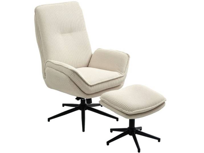 VUENOR Fauteuil relax pivotant 360° beige – dossier inclinable jusqu'à 130° pouf inclus