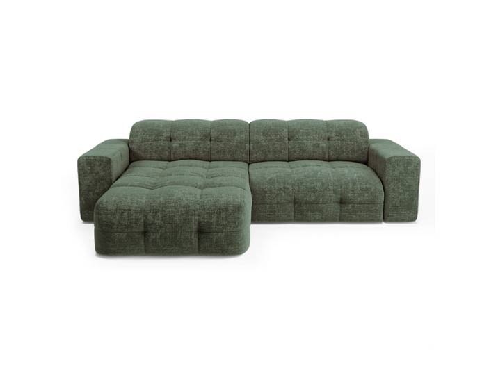 Canapé d'angle gauche 5 places en velours gaufré vert émeraude