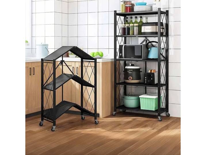 Étagères de rangement pour la cuisine/le bureau, étagère robuste noire 70x40x158cm, étagères pliantes