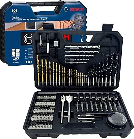 Titanium Pro Bohrer-/ Schraubendreher-/ Bit-Set, 103-teilig, Bohrer- & Bit-Satz in Koffer