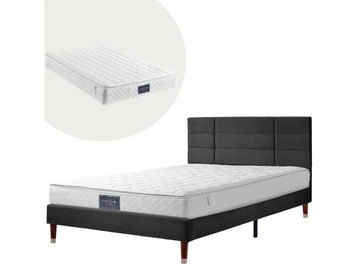 Okmyhome Polsterbett 140/200 cm Schwarz aus Massivholz mit Matratze, Holz, Rechteckig, Schlafzimmer, Betten, Polsterbetten