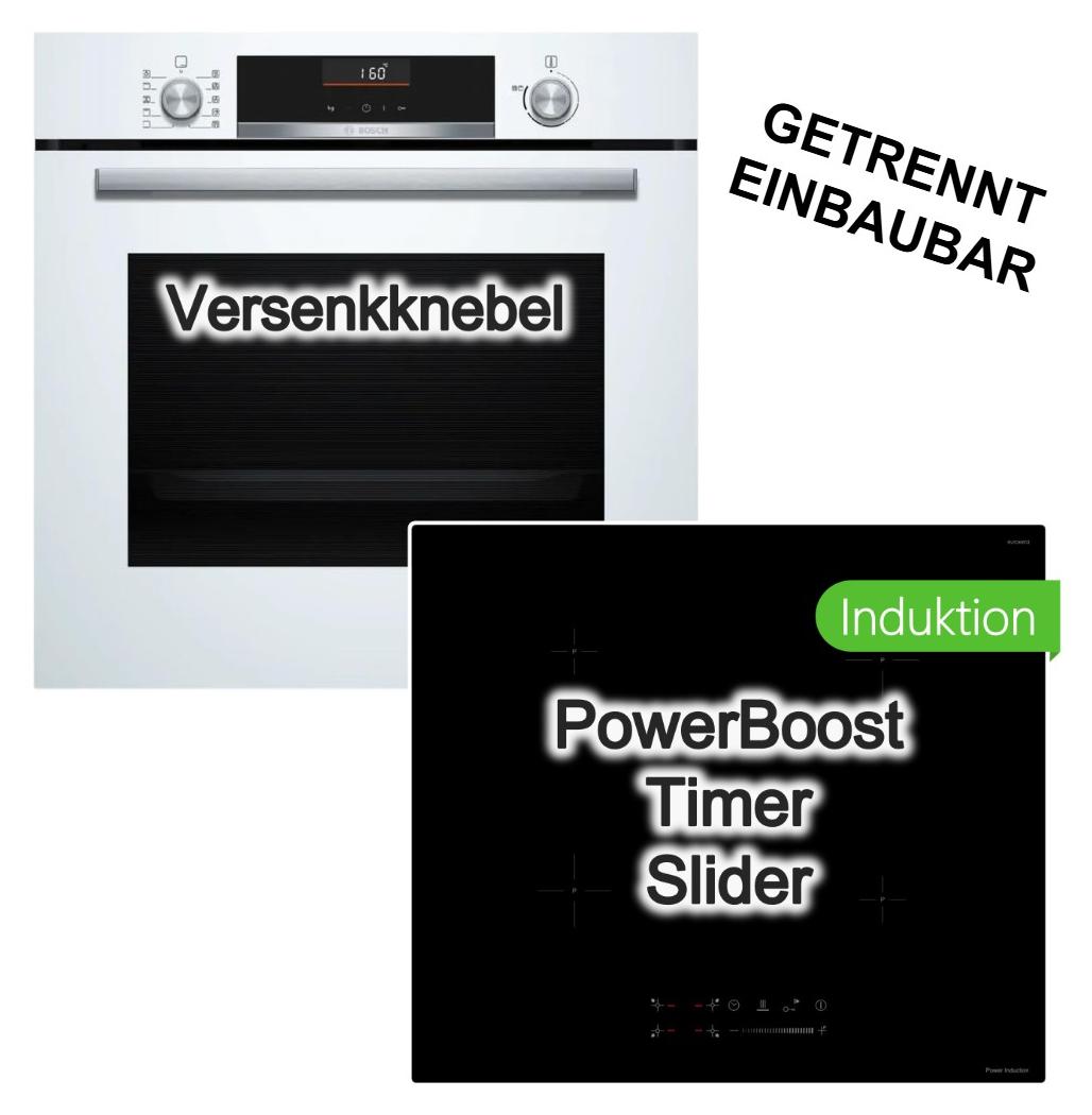 Herdset Bosch Air Fry 3D Heißluft AutoPilot 10 weiss + keenberk Induktionskochfeld Booster Touch Slider Glaskeramik