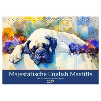 Majestätische English Mastiffs. Sanfte Riesen in Aquarell-Eleganz (Tischkalender 2027 DIN A5 quer), CALVENDO Monatskalender