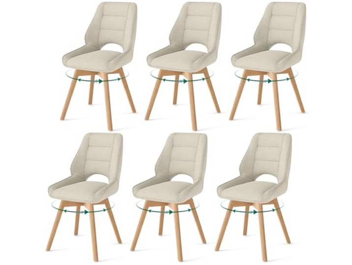 WAFTING 6er Set Drehbar Esszimmerstühle mit Massivholz Holzbeine,Khaki Nordische Stühle Esszimmer mit Ausgesparter Rückenlehne, Massivbuchenbeine Stabil Für Esszimmer, Küche, Wohnzimmer