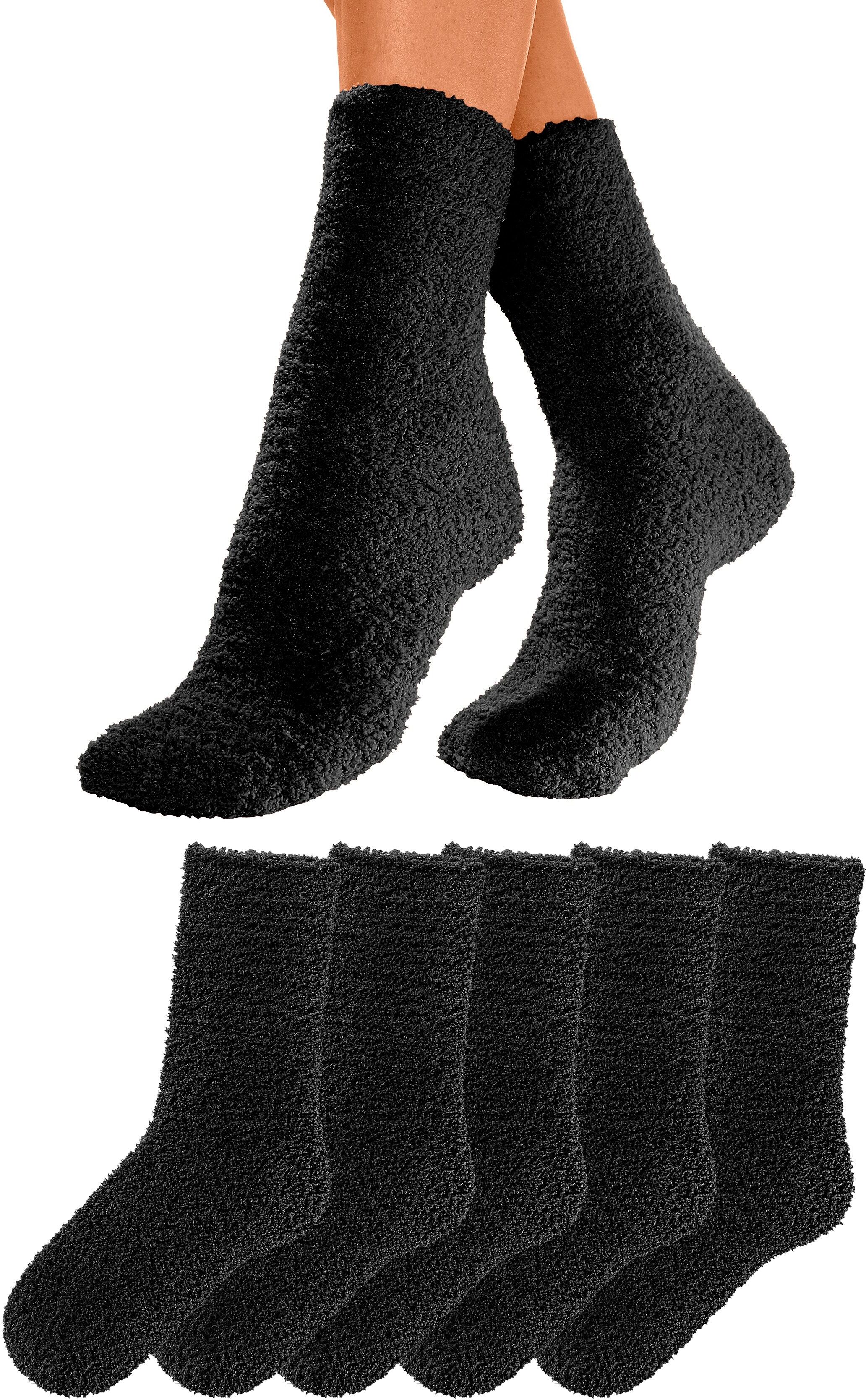 Kuschelsocken LAVANA "Damensocken Flauschsocken", Damen, Gr. 39-42, schwarz, Elasthan, Polyester, unifarben, elastisch, Socken Kuschelsocken, ideal als Hausschuhersatz, Topseller
