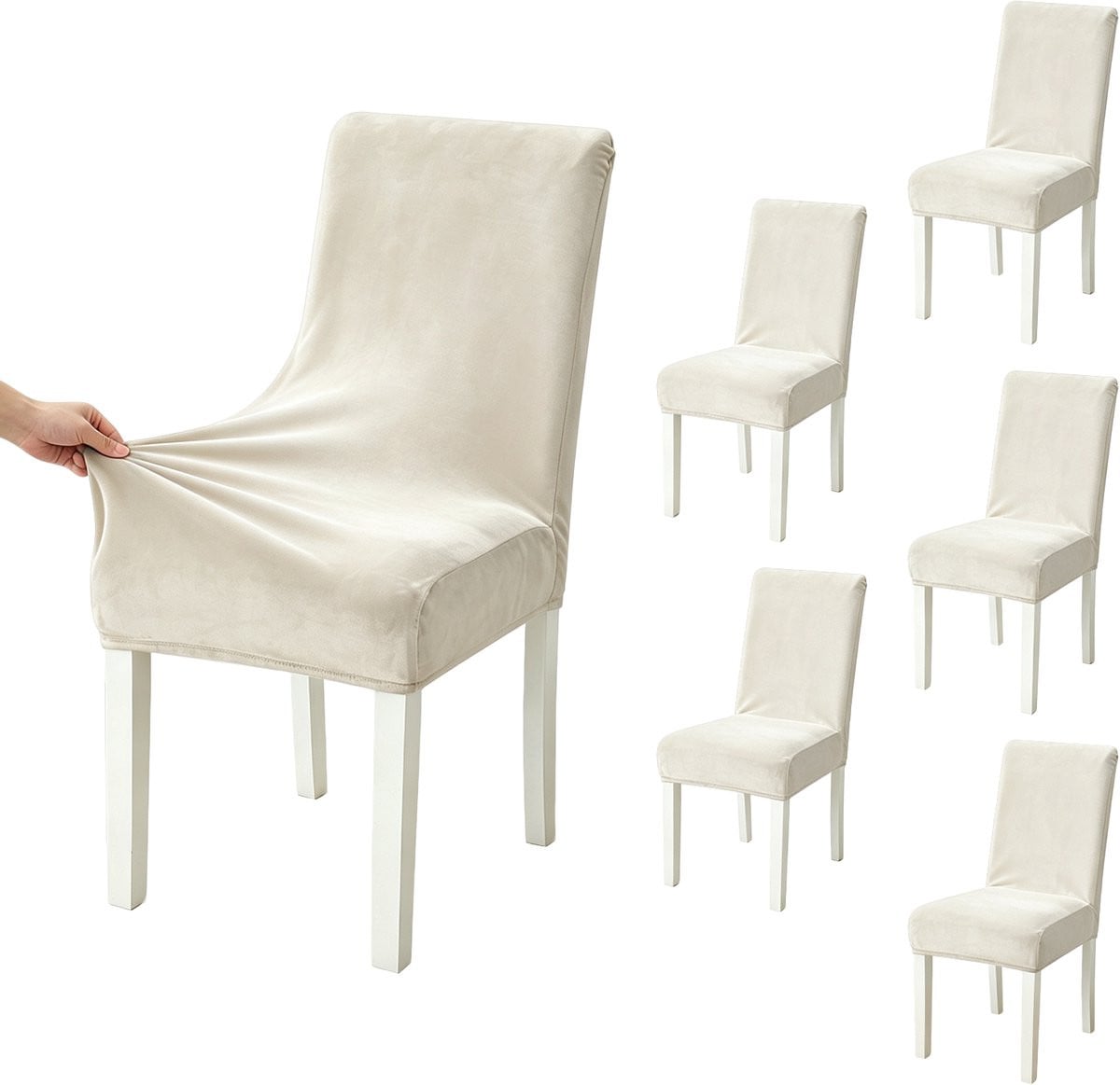 6-delige set fluwelen stoelhoezen voor eetkamerstoelen, universele elastische stretchhoezen, wasbaar