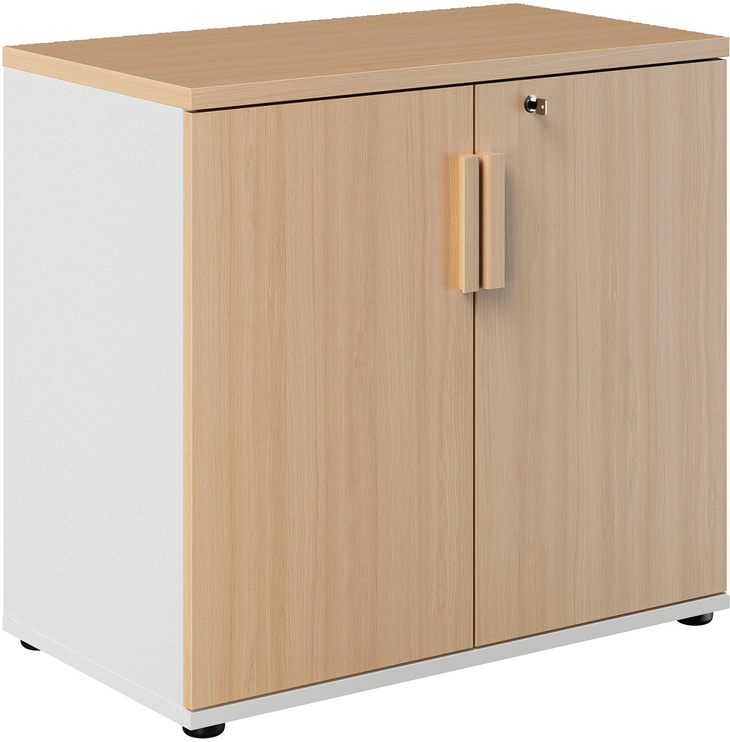 Drehtürenschrank GAMI "ITALIC", strukturiert eiche, weiß, B:80cm H:75cm T:45cm, Holzwerkstoff, Schränke, Drehtürenschrank, Praktisch und funktional für mehr Ordnung im Büro. strukturiert eiche, weiß Strukturiert Eiche / Weiss, B/H/T: 80cm x 75cm x 45cm, T