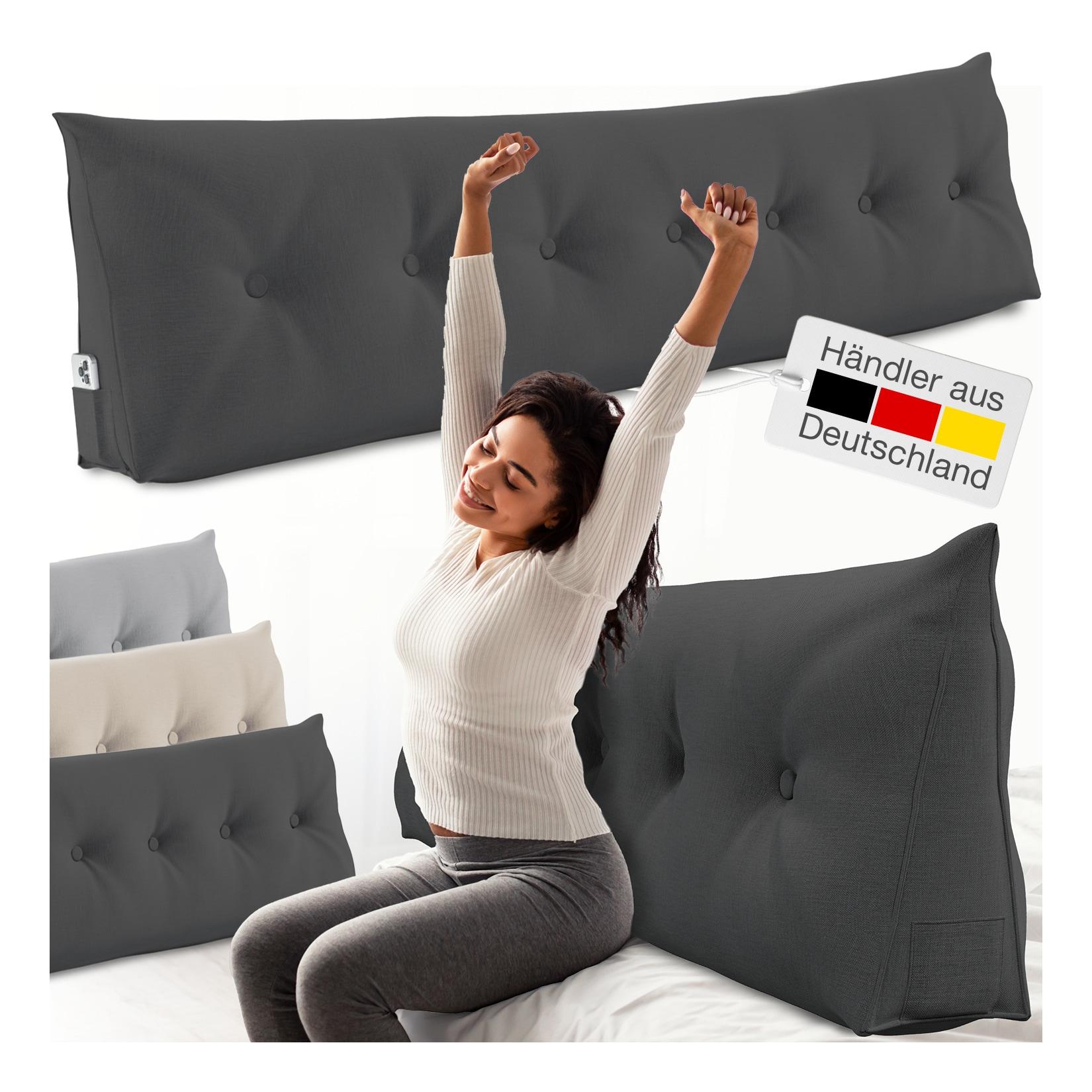 ELONEO Rückenkissen Bett- und Rückenstützkissen >Anthrazit< 200cm