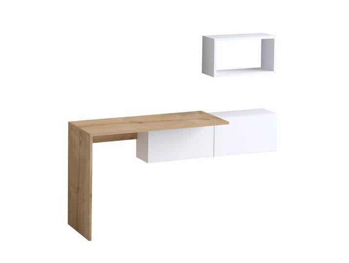 Bureau design asymétrique avec rangement mural beige