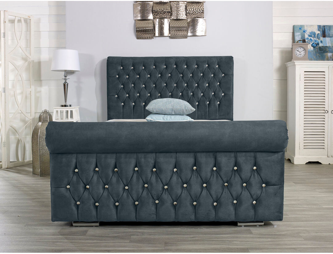 Wayfair Sleep Herveline Upholstered Bed Frame Steel Kingsize (5')