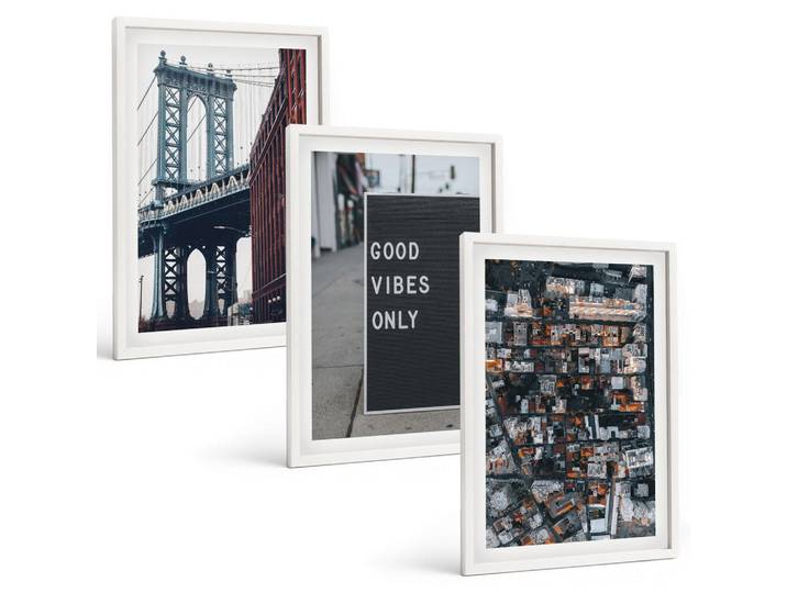 Tulup Bilder SET 3er Set - 40x60 cm Weißer Rahmen - Brückenstadt-Inschriften aus der Vogelperspektive, Kunststoff, Rechteckig, 40x60 cm, gerahmt, Bilder & Rahmen, Bilder