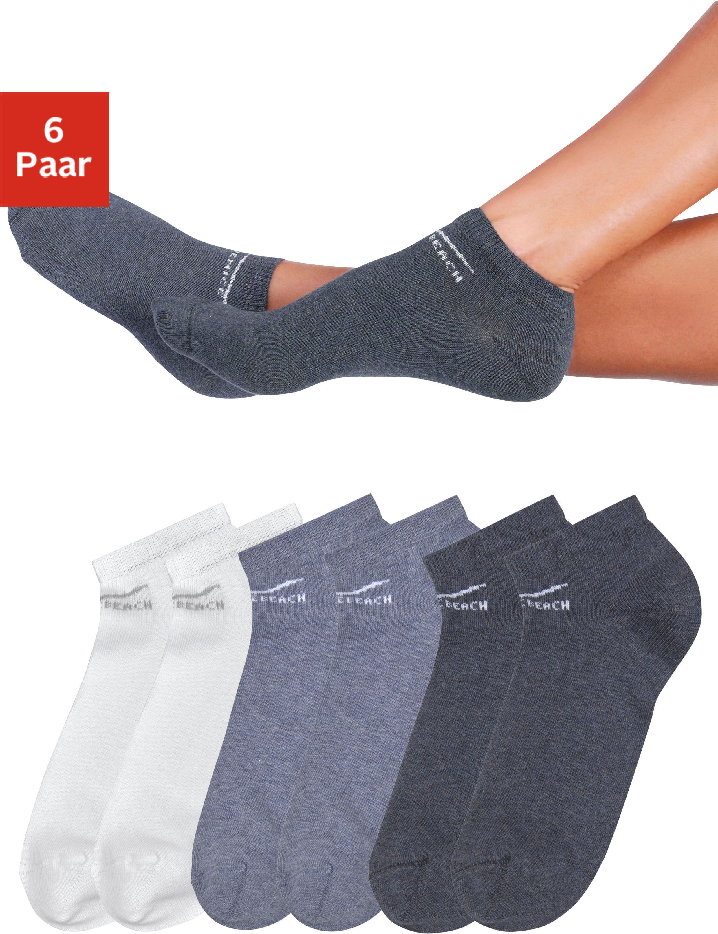 Venice Beach "Damen Kinder Sportsocken, Laufsocken, Kurzsocken" Packung, 6 Stk. tlg. perfekte Passform durch LYCRA-Anteil
