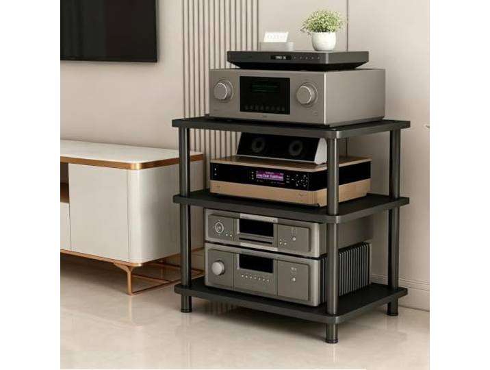 LEUBDIBR Massivholz‑Audio‑Regal mit verstellbaren Ablagen für Hi‑Fi‑Geräte Robuster Massivholzkern, variable Ebenenhöhen, zwei edle Oberflächen(Gray,23.6x15.7x33.5in)