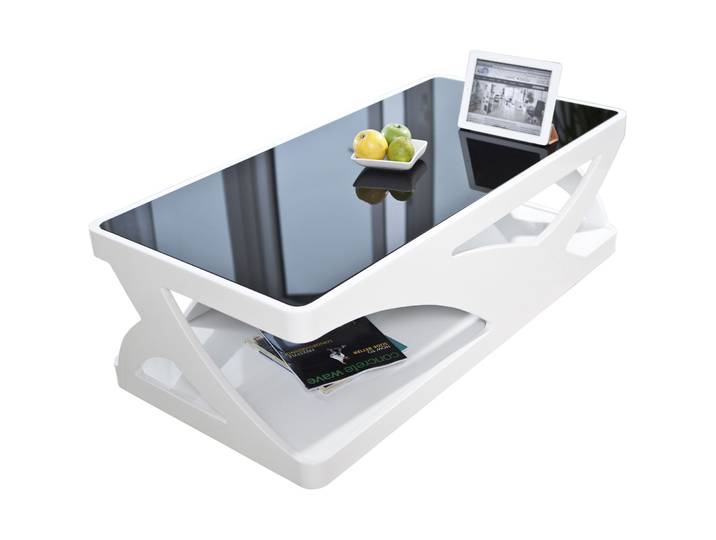 Salontisch Arno weiss/schwarz MDF, Glas B 120 T 60 cm