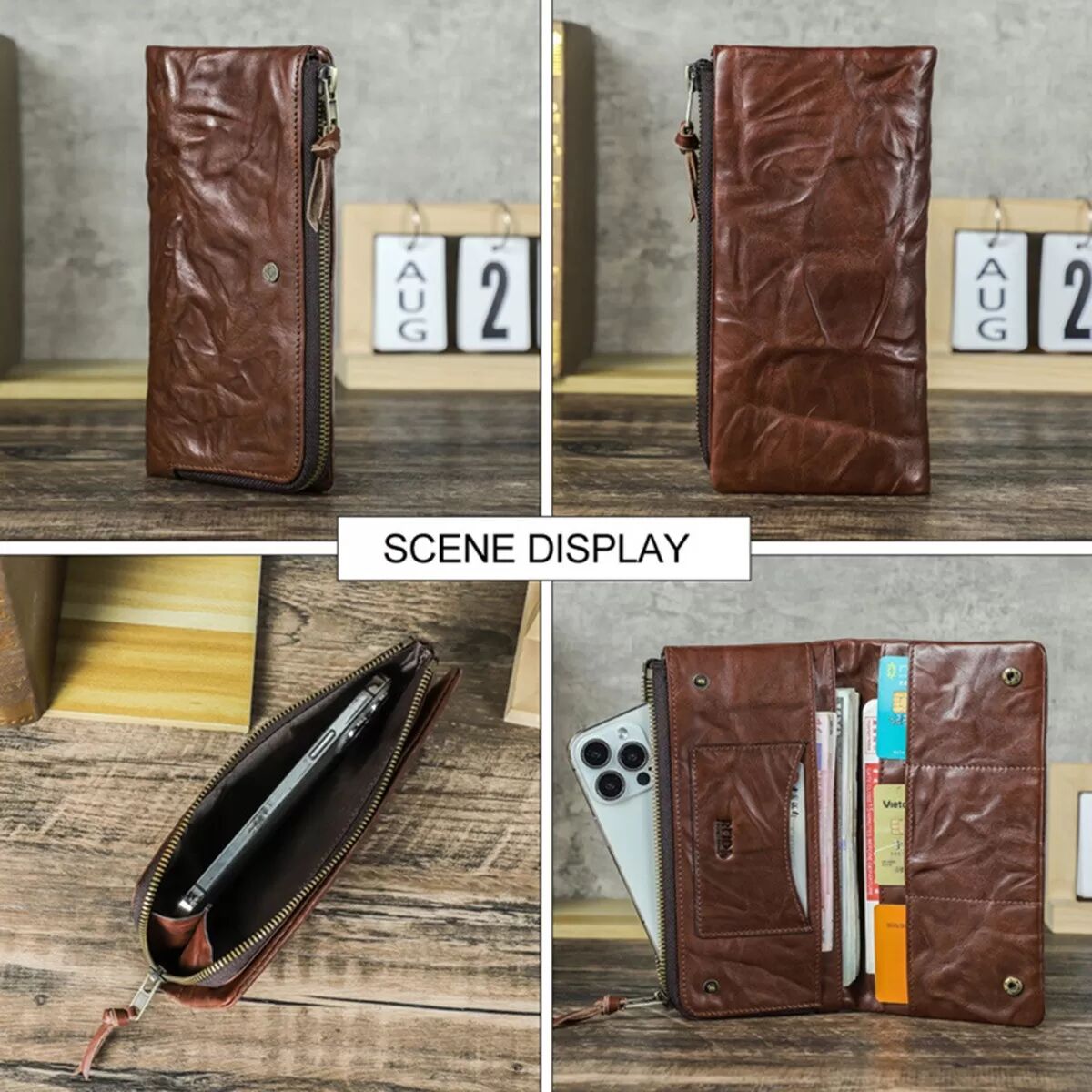 INF Portefeuille Long en Similicuir Marron Café Blocage RFID - Pochette Téléphone Multifonctionnelle