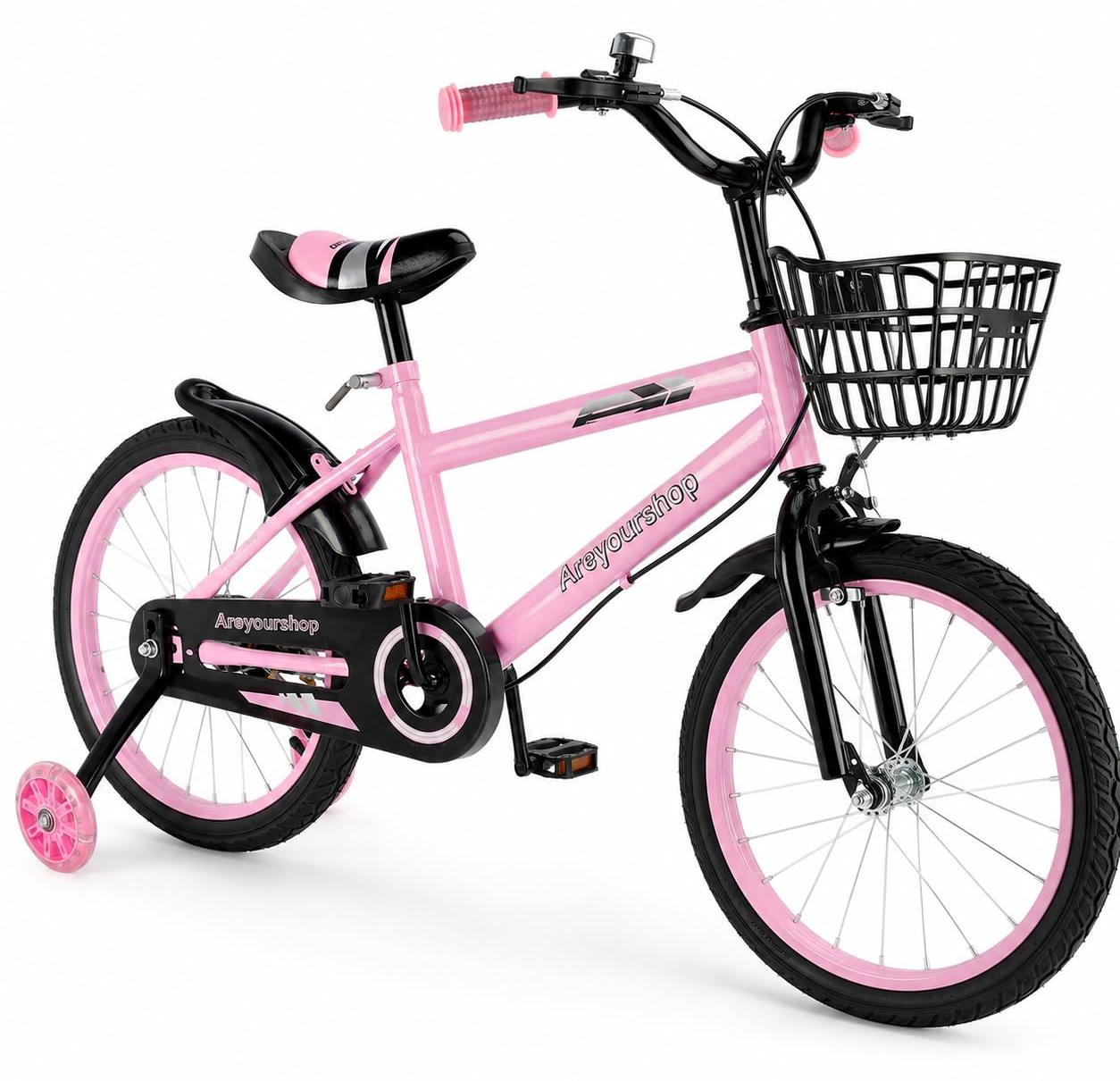 18 Zoll Kinderfahrrad mit Stützrädern, Kohlenstoffstahlrahmen, Doppelbremse