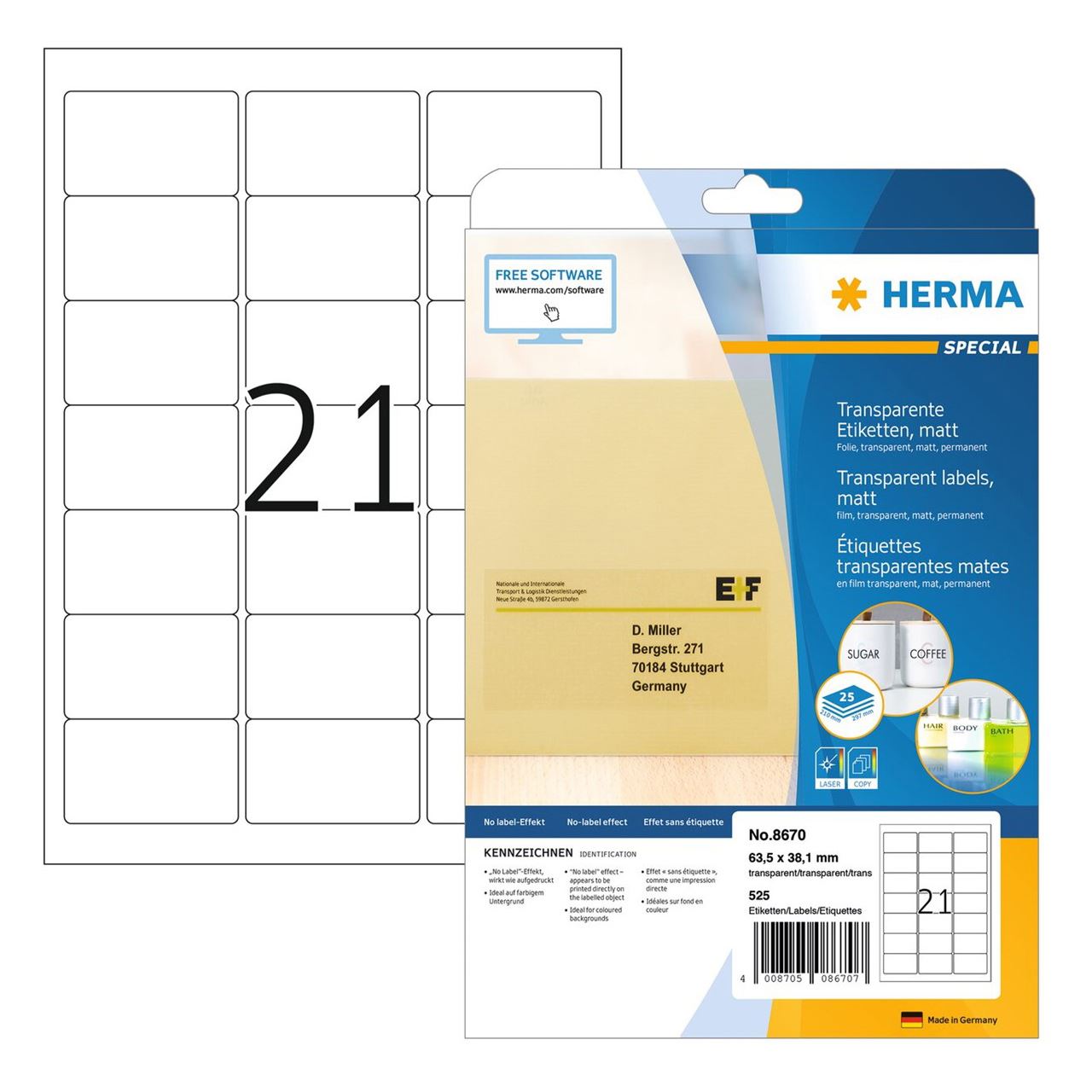 HERMA Folien-Etiketten SPECIAL, 63,5 x 38,1 mm, transparent