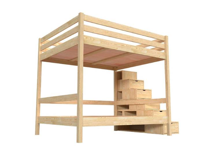 Lit superposé 160x200 double escalier cube Sylvia 160x200 Brut (sans vernis)