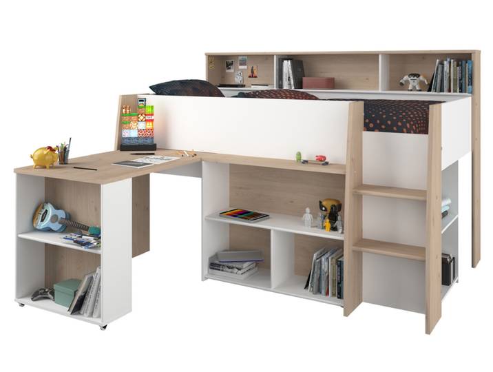 Hochbett LUCAS weiß/braun