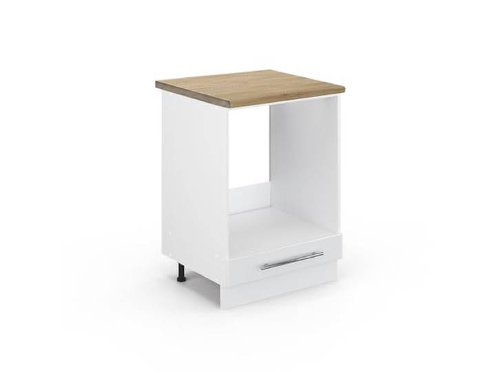 Vicco Herdumbauschrank Fame-Line, Weiß Hochglanz, 60 cm MDF-Front · Arbeitsplatte Eiche · Höhenverst. Füße · Metallgriffe · Einfache Integration