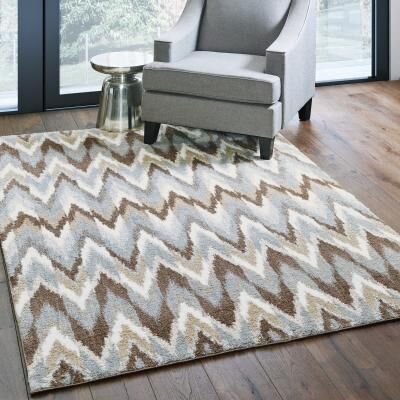 Style Haven Chevron Plush Microfiber Grey/Brown Area Rug
