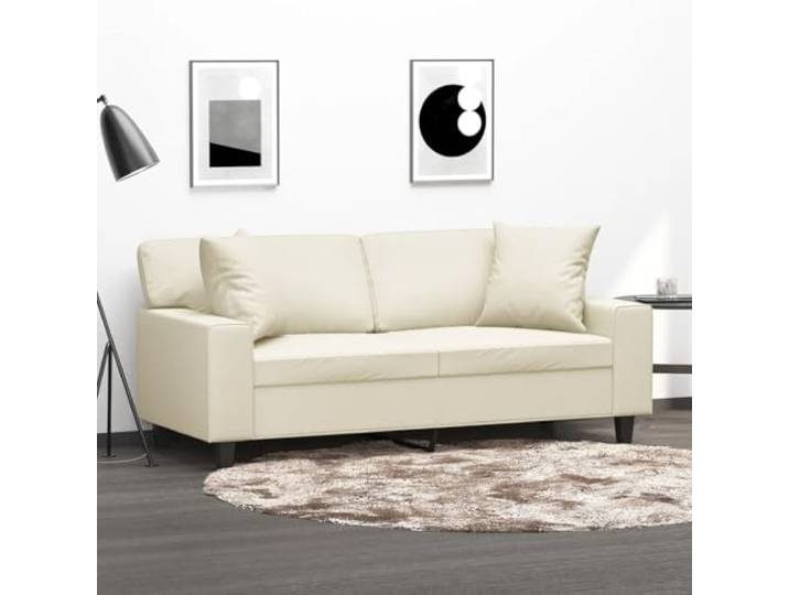 HEFZGDB 2-Sitzer Sofa Creme 140 cm Kunstleder Modernes Design mit Zierkissen Langlebiges Material Schmutzabweisend Einfache Reinigung Robustes Metallgestell Stabile Konstruktion Dick