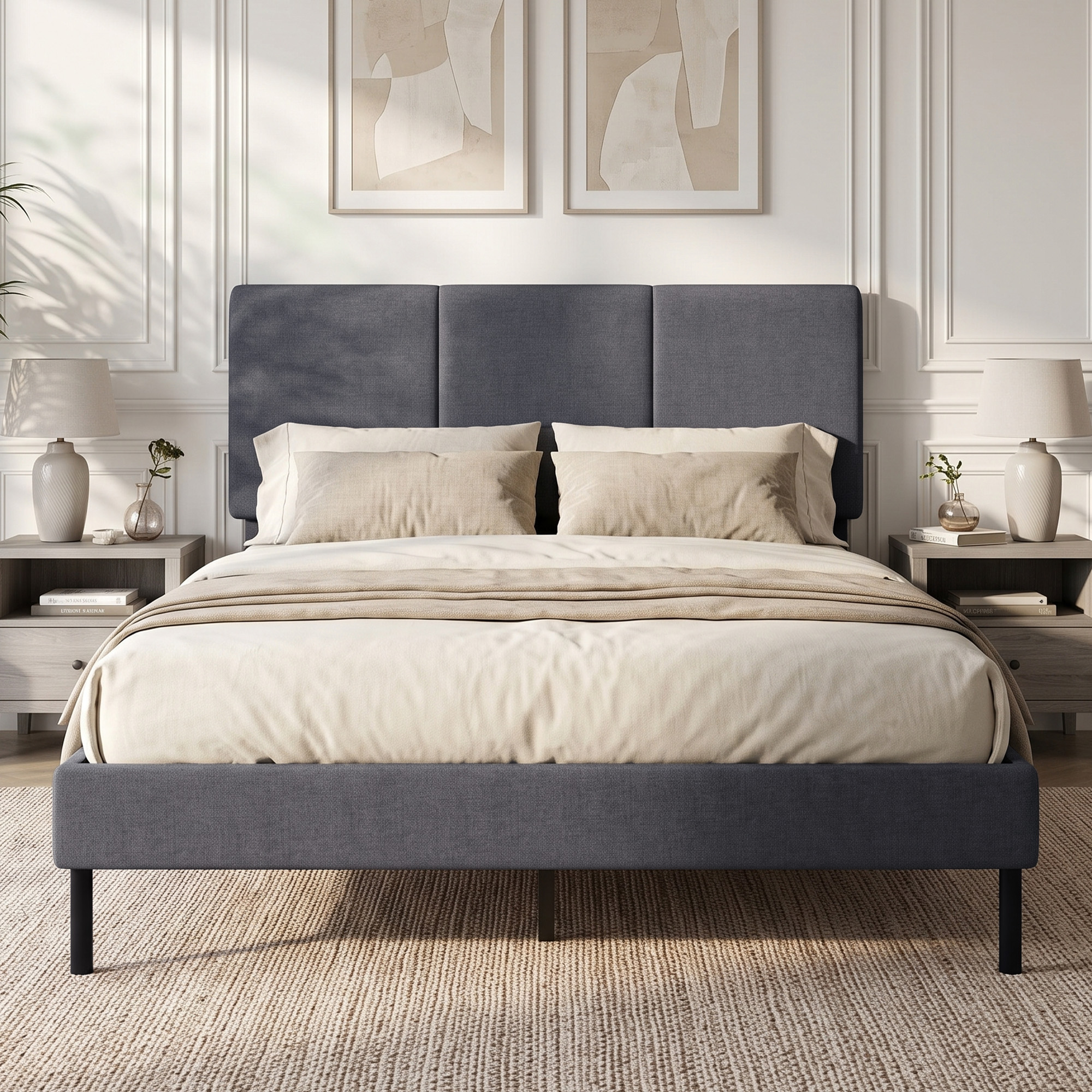 Homcom Struttura letto 140x200 cm imbottito effetto lino con testiera regolabile e 12 doghe   Aosom Italy