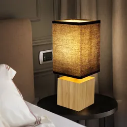 Tischleuchte Beistelllampe Schlafzimmerleuchte Holz Textil Schwarz H 30 cm