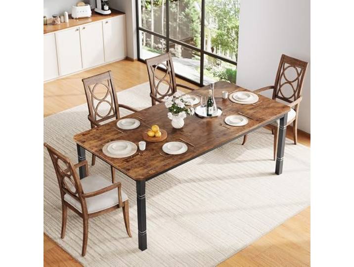 GarveeMore Esstisch 180x90x75cm Küchentisch Für 4-6 Personen, Rechteckiger Esszimmertisch Aus Holz Mit Robustem Metallgestell Für Esszimmer, Küche, Wohnzimmer