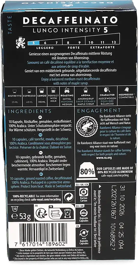 Café Royal   Cafeïnevrij Lungo - 10 capsules voor Nespresso®