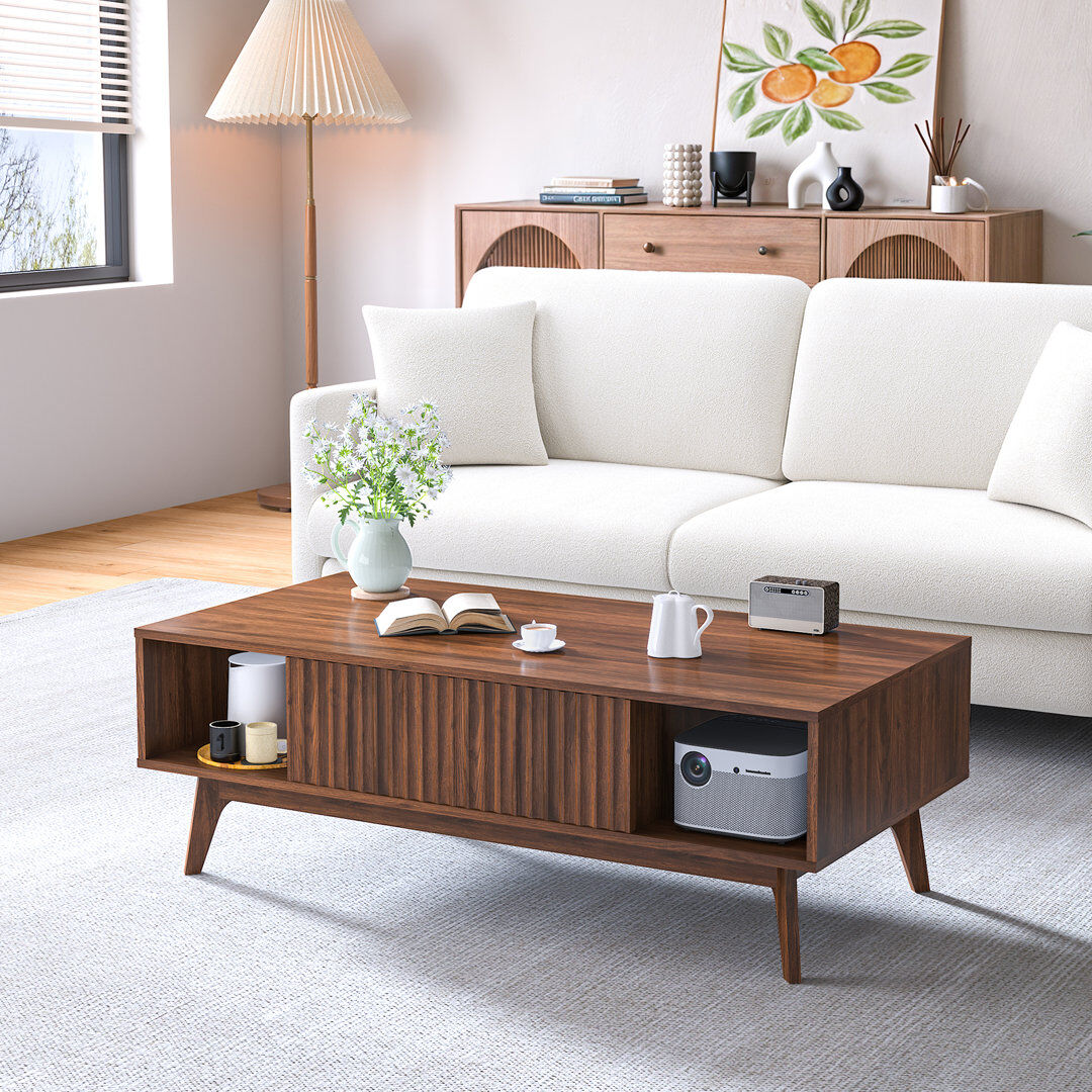 George Oliver Modern Rectangular 100cm Four Leg Coffee Table with Storage Walnut 40cm H X 100cm W X 55cm D