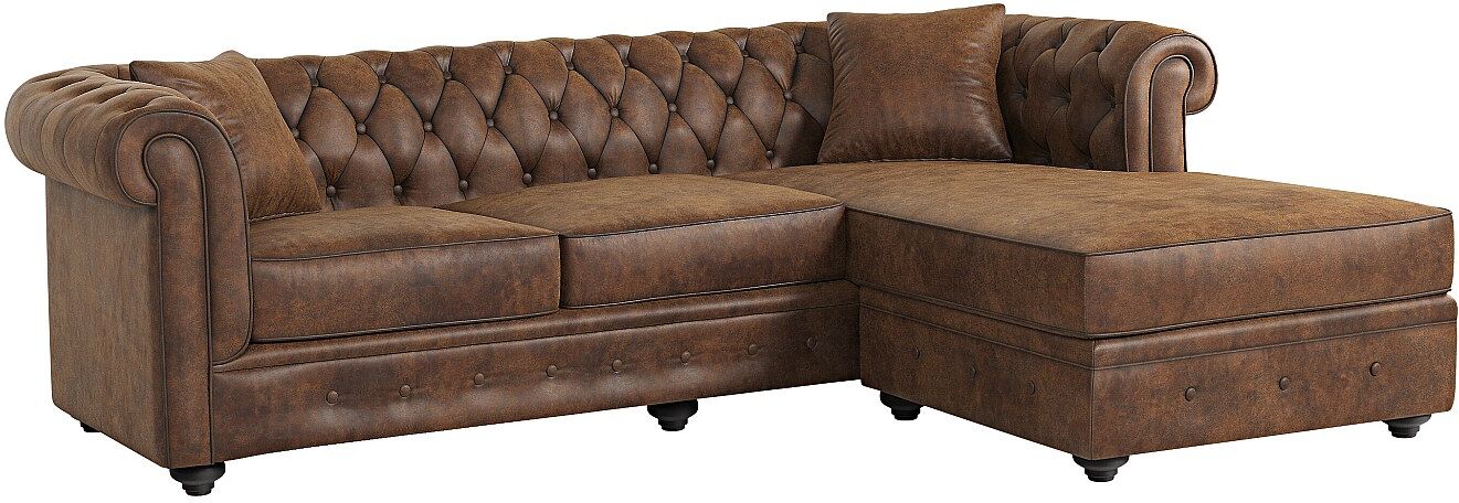 Vente-unique Chesterfield Ecksofa - Microfaser Vintage Look - Braun - TOLEDO