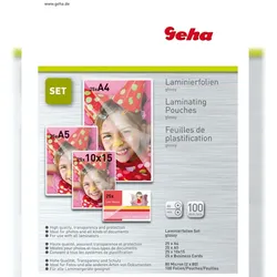 Geha Set Laminierfolien DIN A4/A5/10x15/Visitenkarten Stärke 2x 80 micron