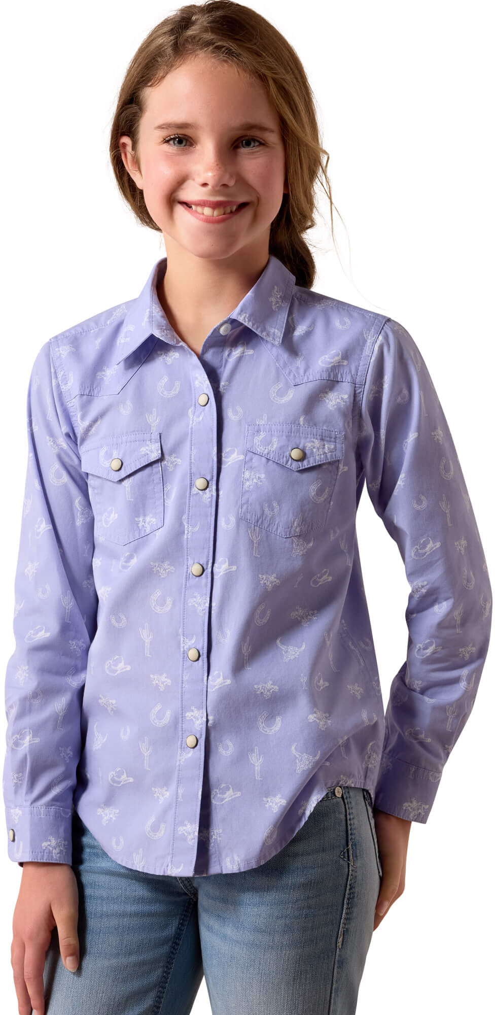Kid's Western Motifs Shirt in Lavender, Size: Medium by Ariat
