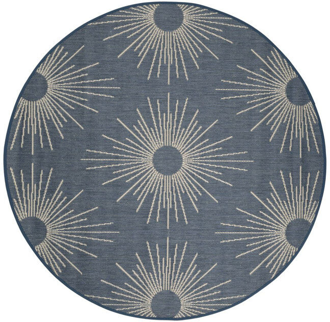 World Menagerie Geometric Dhurrie Indoor / Outdoor Area Rug Blue Round 11'1" x 11'1"