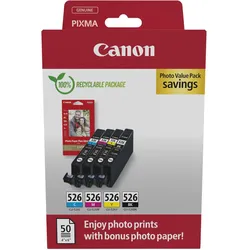 Canon CLI-526 Original Druckerpatronen (BK/C/M/Y) 4540B019 + Fotopapier Value Pack