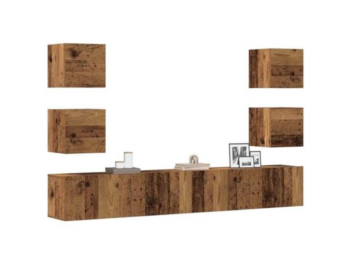 HEFZGDB TV Wandschrank Set 6 Stück Altholz Optik Holzwerkstoff Moderner Medienschränke mit Stauraum