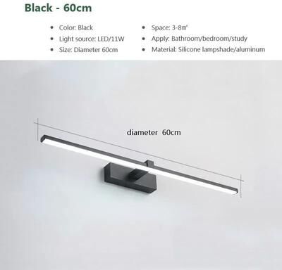 Uplift Picks LumaGlow Waterproof LED Bathroom Mirror Light black (60 Cm) tricolor Light