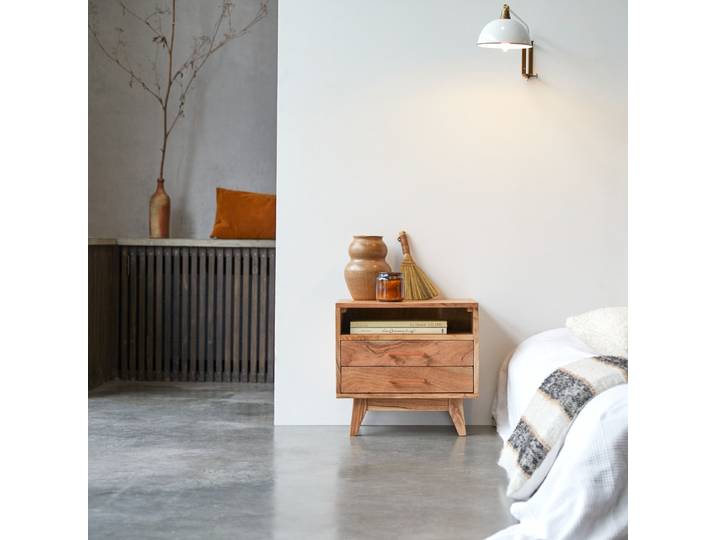 Nachttisch Nachtschrank Schränkchen Bett Schlafzimmer Tischchen Akazie massiv - Natur