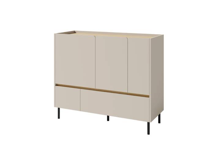 Kommode LICO 120x105x40 cm Sand Beige, Sideboard mit 2 Schubladen und 3 Türen, Moderner Stil