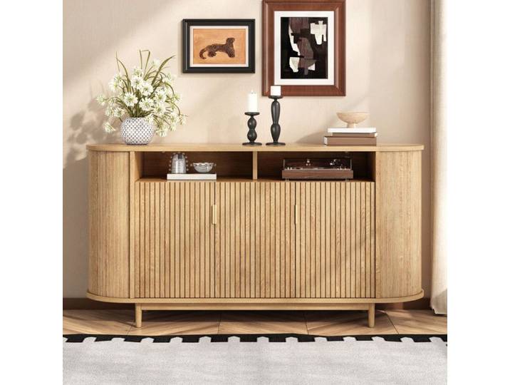 Buffet de salon Buffet bas avec 3 portes Meuble de rangement Bahut effet bois Armoire de rangement Pieds en pin Meuble moderne