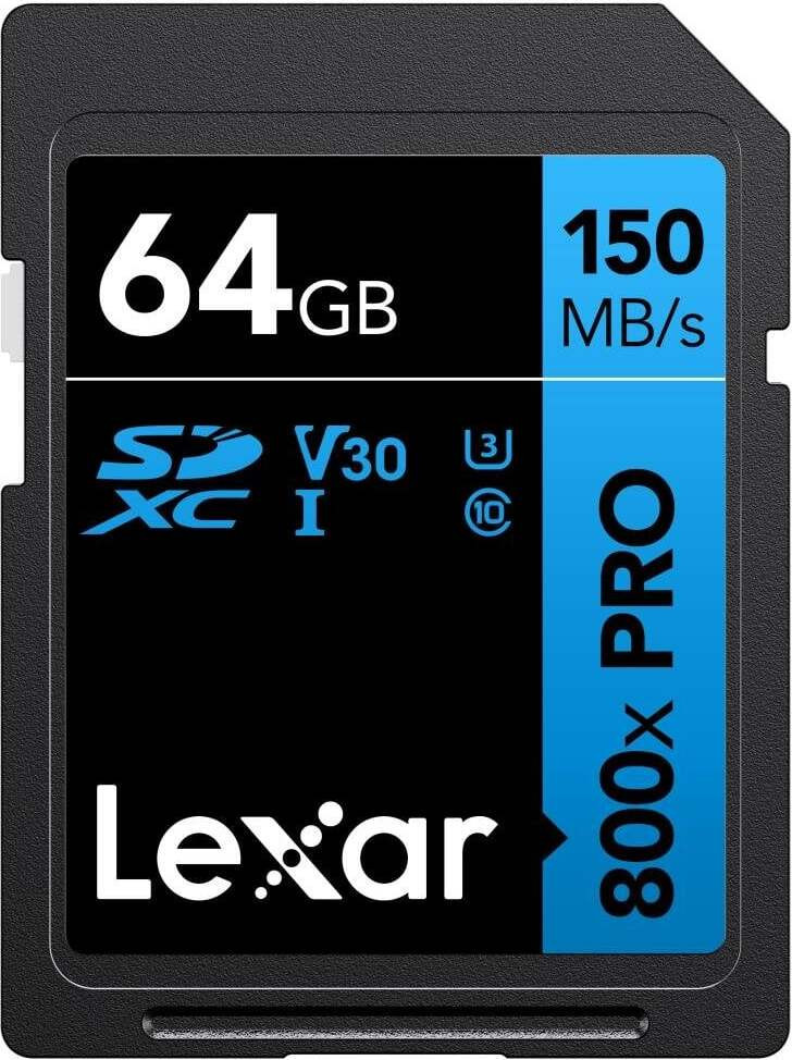 Lexar SDXC 800x Pro geheugenkaart, 64GB, 150MB/s, C10, V10, U1