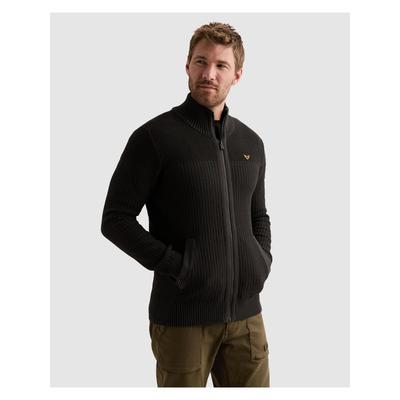 Cardigan PME LEGEND, Herren, Gr. XL, schwarz (obsidian), Strick, Obermaterial: 100% Baumwolle, unifarben, regular fit hüftlang, Rundhals, Rippstrickbündchen, Strickjacken, mit markanter Struktur, Baumwolle, Regular Fit