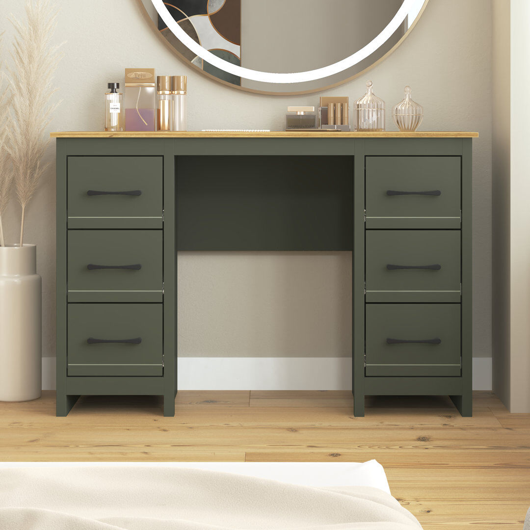 August Grove Limestone Alezae 6 Drawers Dressing Table Kale Green 75cm H X 119.5cm W X 39.8cm D