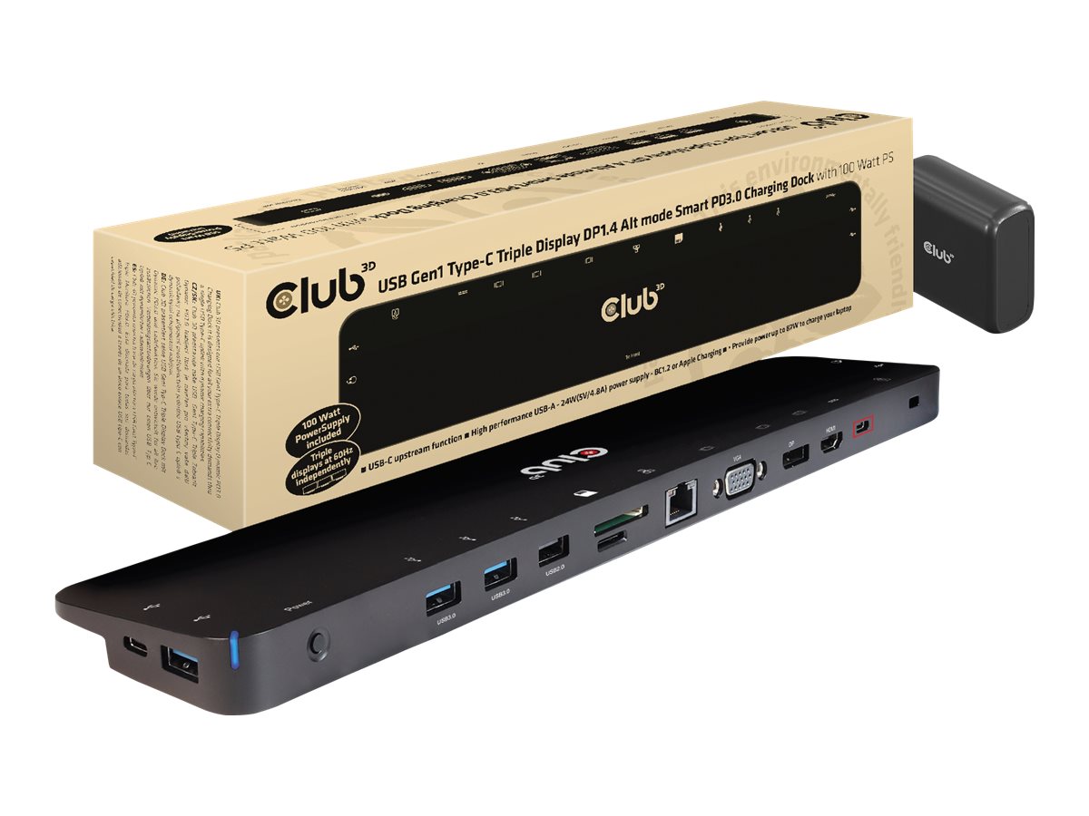 Club3D Club 3D USB Gen1 Typ-C Triple Display DP Alt Mode PD Dockingstation 100W CSV-1565