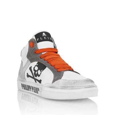 Sneaker PHILIPP PLEIN "Retrokickz", Herren, Gr. 43, Normalschaft, 0186, weiß, orangefluo, Schuhe Sneaker