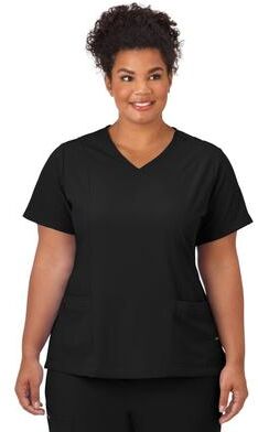 Plus Size Women's Jockey Scrubs Women's Mock Wrap Top by Jockey Encompass Scrubs in Black (Size 2X(20W-22W))