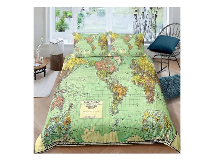 LuxusKollektion Kinderbettwäsche Bettwäsche Weltkarte 135x200 4tlg. 3D Mikrofaser