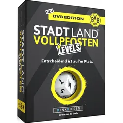 Denkriesen - Stadt Land Vollpfosten® Levels BVB Edition – Partyspiel mit Blitzwürfel, Fußball Fan Spiel für 2–6 Spieler